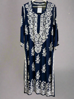 chikankari floral leaf detail border navy blue