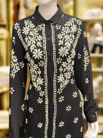 chikankari embroidered cord set shirtin black close up