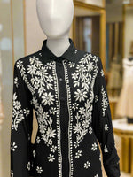 close up of embroidery on shirt of chikankari cord set