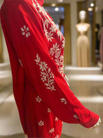 close up sleeve view of chikankari embroidered cord set shirt