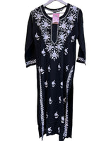 chikankari kurti cotton modal ghass patti embroidery black