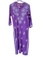 chikankari kurti cotton modal ghass patti embroidery lavender