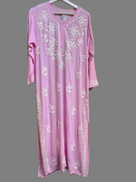chikankari kurti cotton modal ghass patti embroidery pink