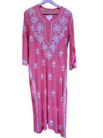 chikankari kurti cotton modal ghass patti embroidery pink