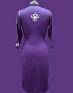 rear view of chikankari kurti cotton modal ghass patti embroidery purple