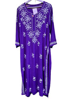 chikankari kurti cotton modal ghass patti embroidery purple