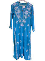 chikankari kurti cotton modal ghass patti embroidery sky blue