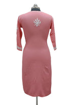 rear view of Chikankari kurti with Ghass Patti embroidery on a mannequin in watermelon pink colour