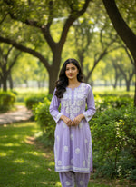 Chikankari kurti with dhoti pants set in lavender