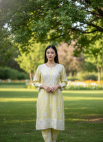 Chikankari kurti with dhoti pants set in yellow