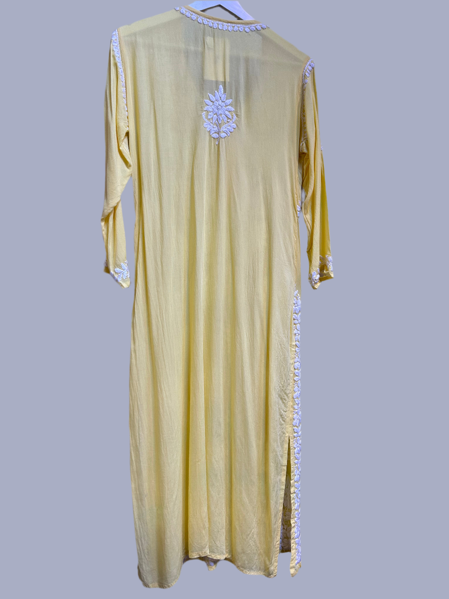 Chikankari kurti top with large floral embroidery, rear view