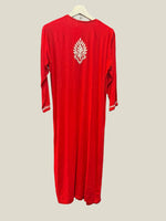 chikankari kurti modal ghass patti booti embroidery red rear view