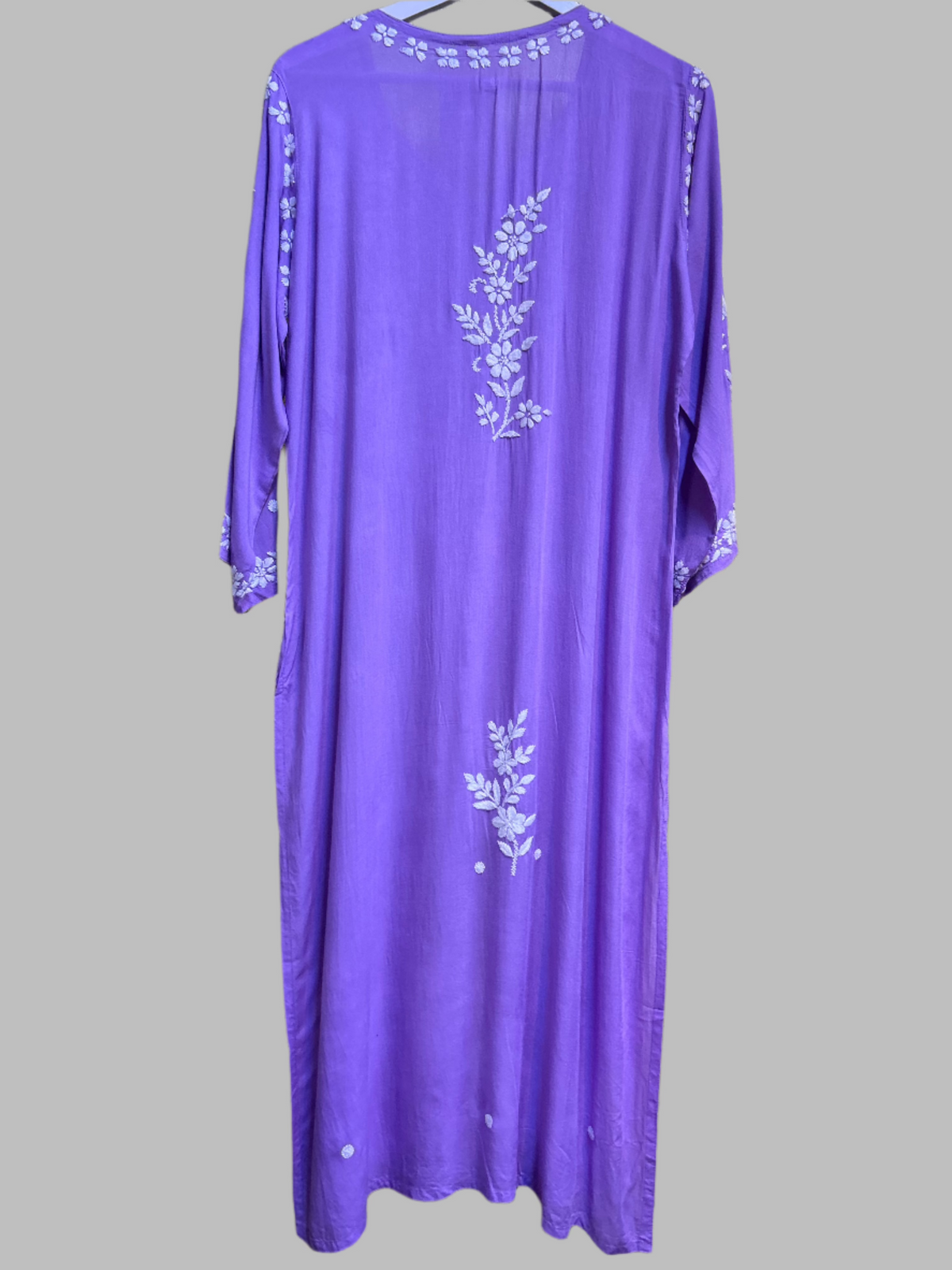 Chikankari kurti multi size floral lavender rear