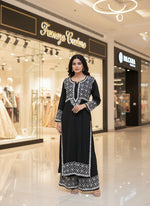 Chikankari kurti and palazzo set in black with white embroidery