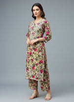 Beige Chikankari Kurti Palazzo Set in Printed Mul Cotton