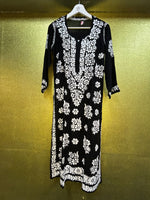 Chikankari Kurti Shirt Top Petal Floral Border Black
