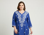 Chikankari short kurti, navy blue with hand embroidery