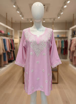 Chikankari short kurti, pink with hand embroidery