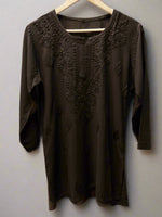 Chikankari embroidered short kurti tone on tone style in Black