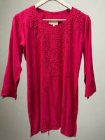 Chikankari embroidered short kurti tone on tone style in Hot Pink