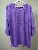 Chikankari embroidered short kurti tone on tone style in Lavender