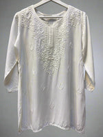 Chikankari embroidered short kurti tone on tone style in White