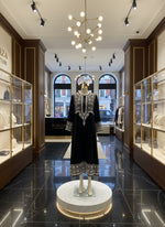 Chikankari kurti sleeve in palazzo set in black with white embroidery