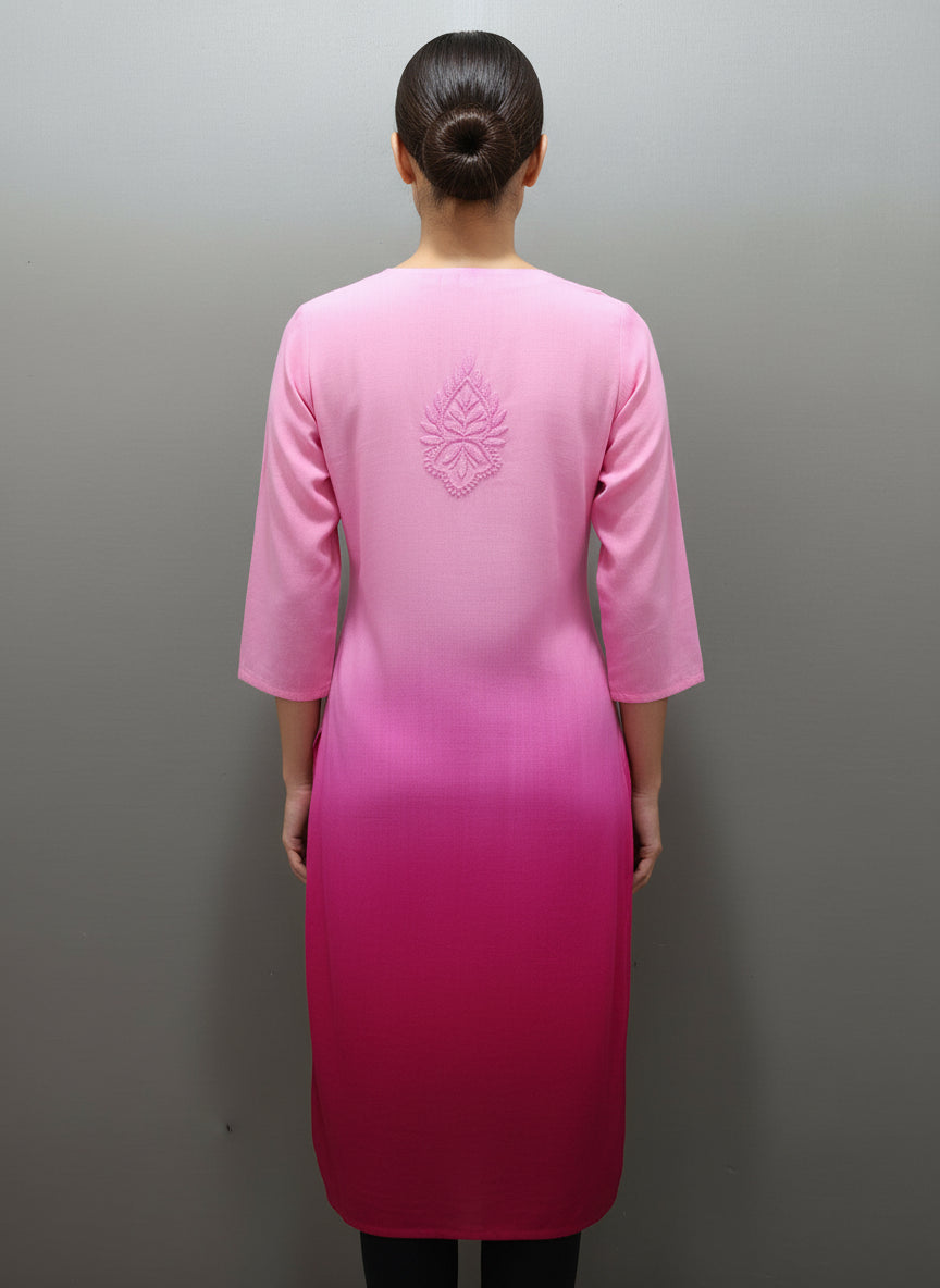 chikankari kurti tone on tone rear view