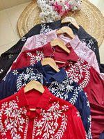 chikankari kurti trouser cord set available colours