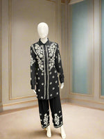 Chikankari cord set, consisting of shirt and matching trouser in black