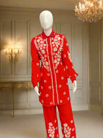 Chikankari cord set, consisting of shirt and matching trouser