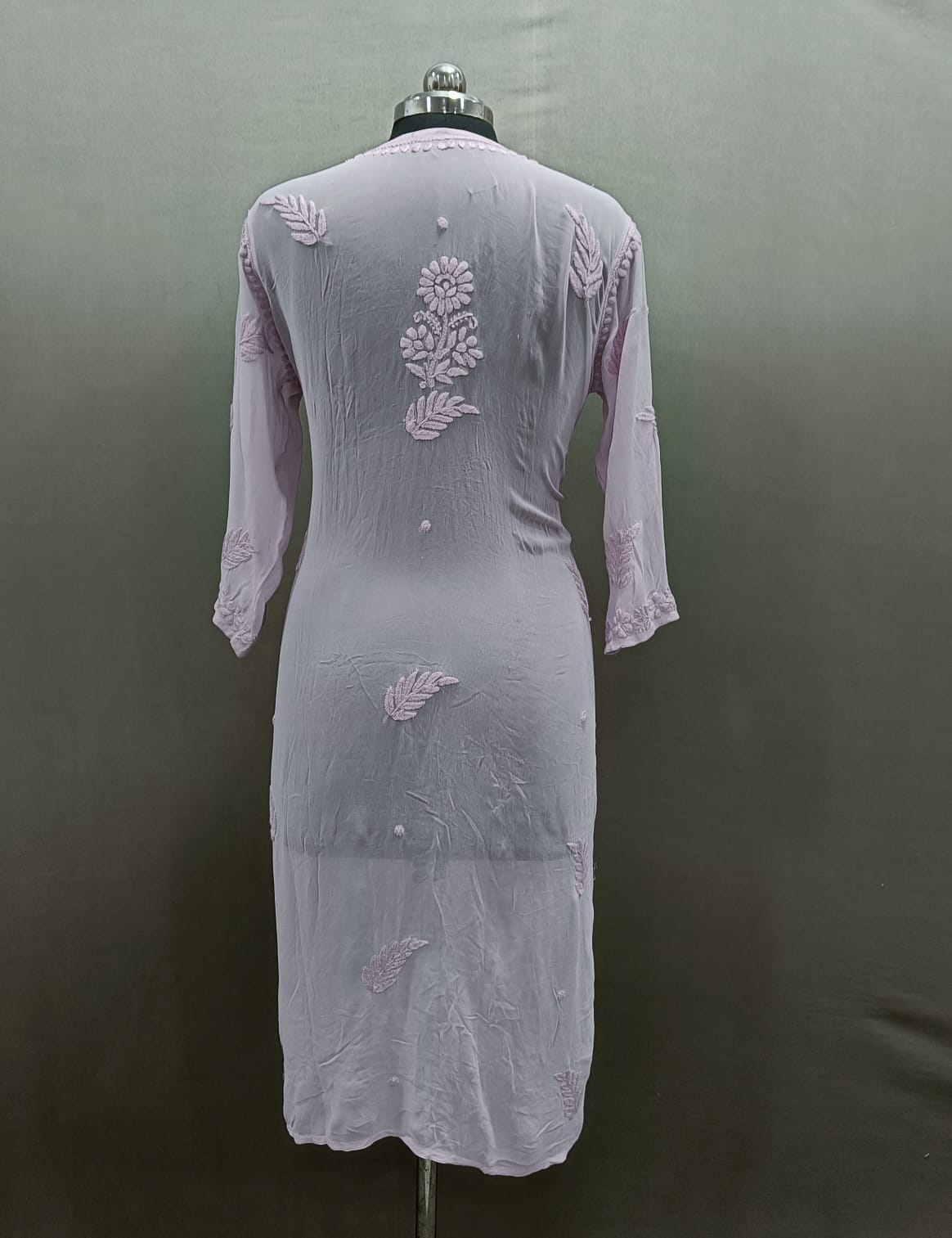 Chikankari kurti viscose rear view pink