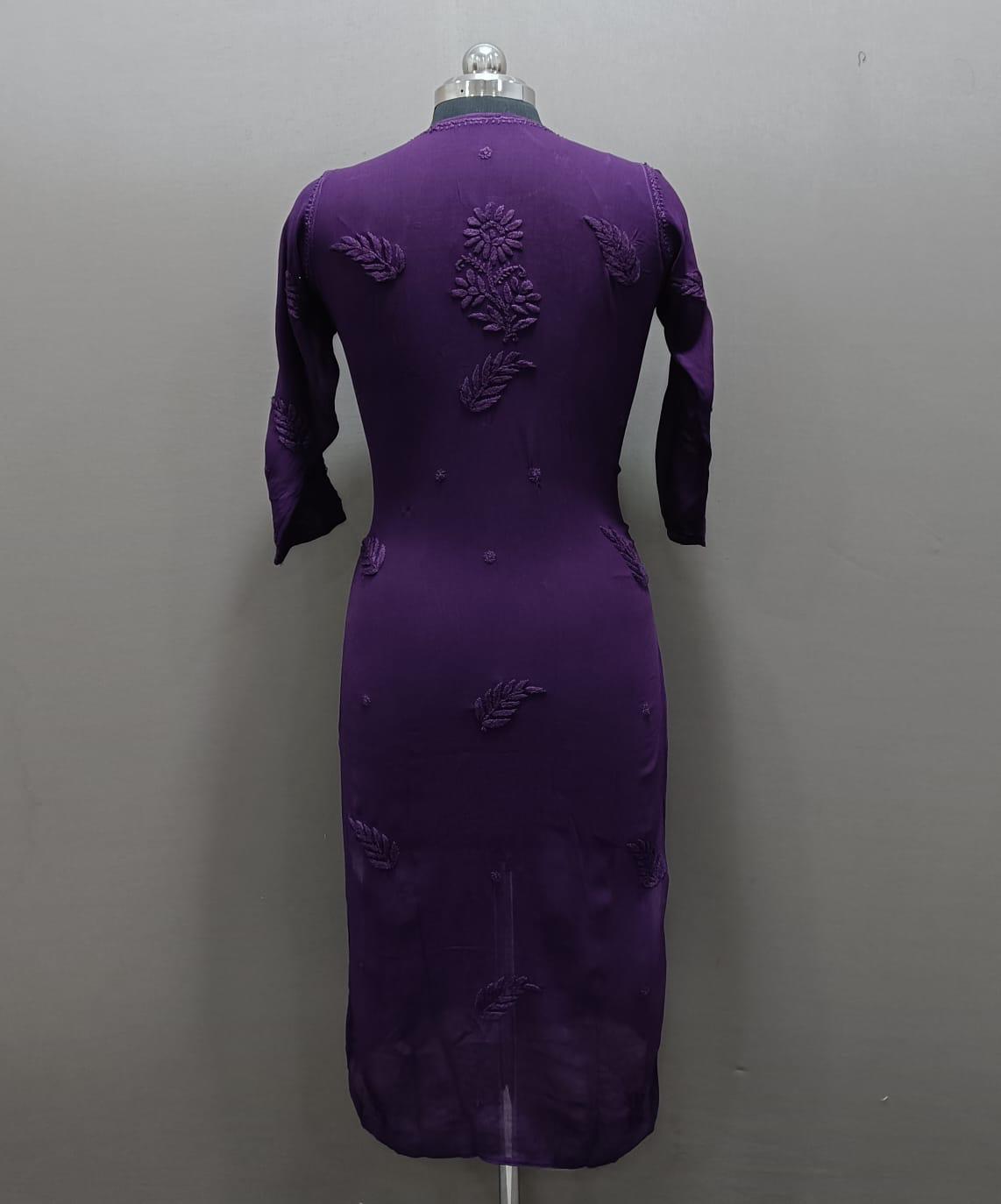 Chikankari kurti viscose rear view