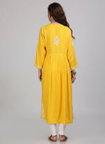 yellow chikankari kurti with pockets,rear view