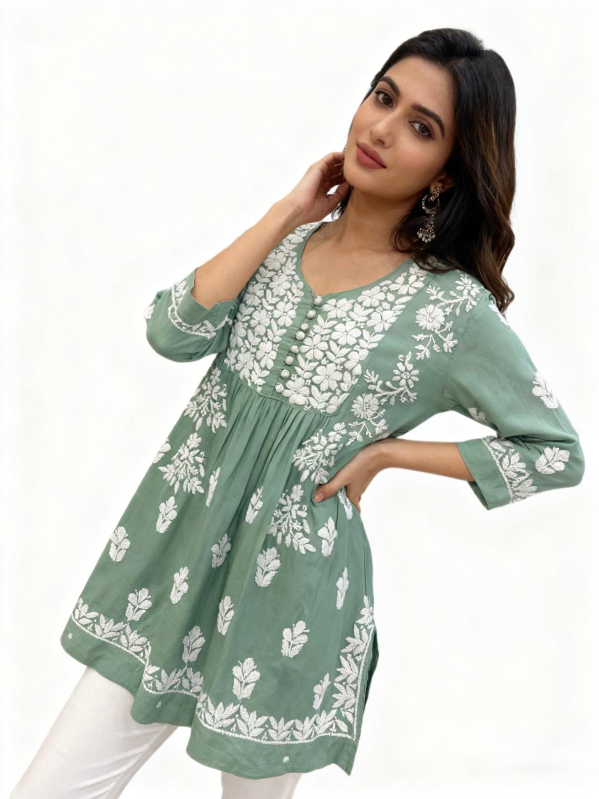Chikankari Naira Kurti Top | Short Indian Shirt | Famaza couture