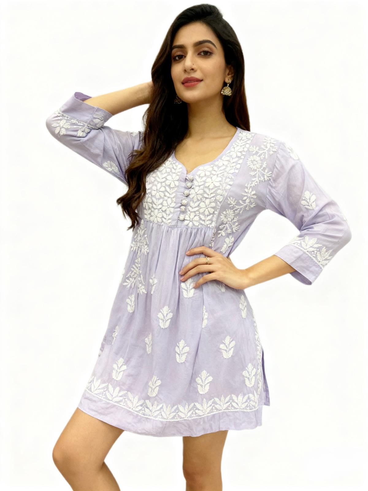 Chikankari Naira Kurti Top | Short Indian Shirt | Famaza couture
