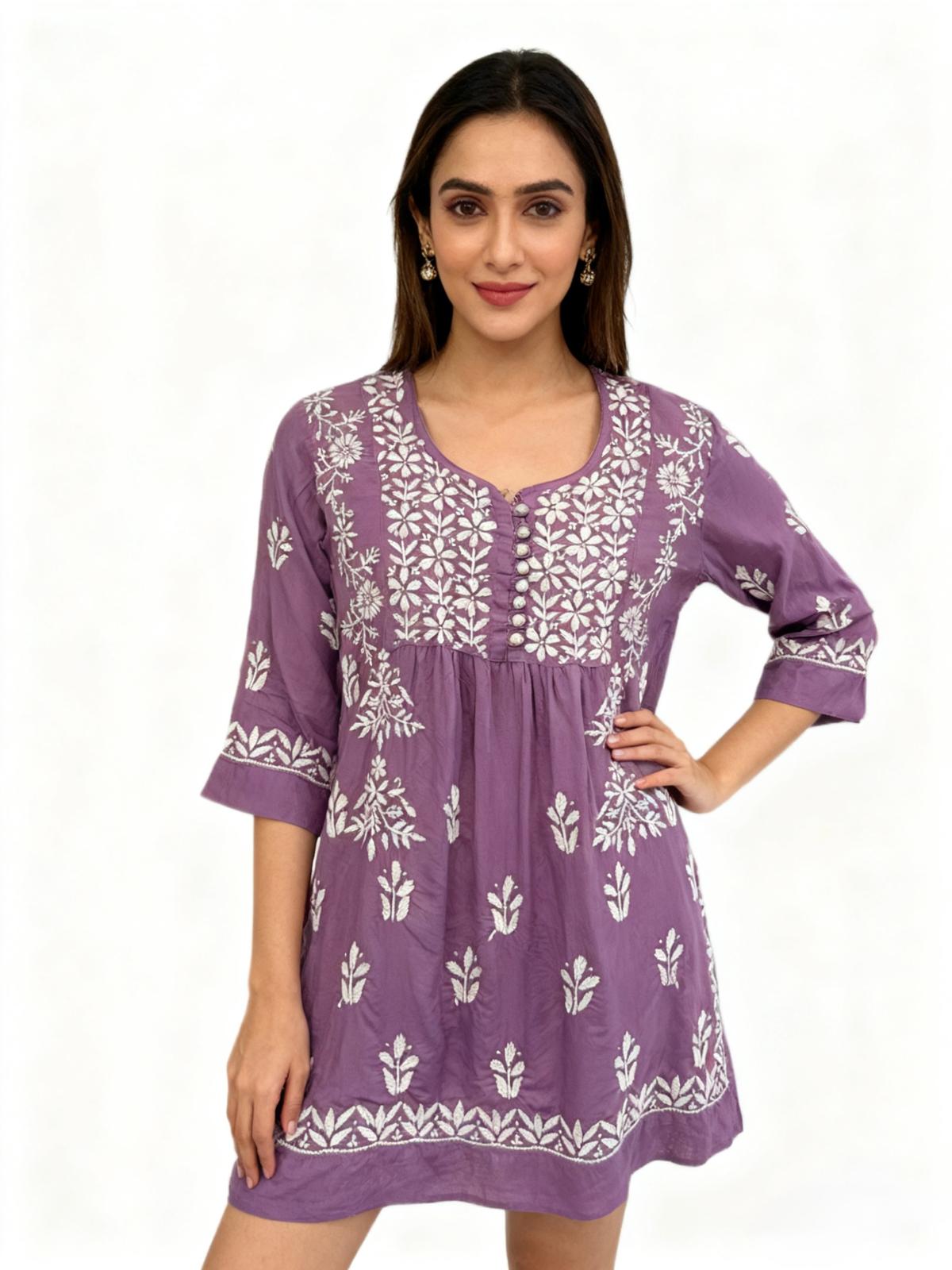 Chikankari Naira Kurti Top | Short Indian Shirt | Famaza couture