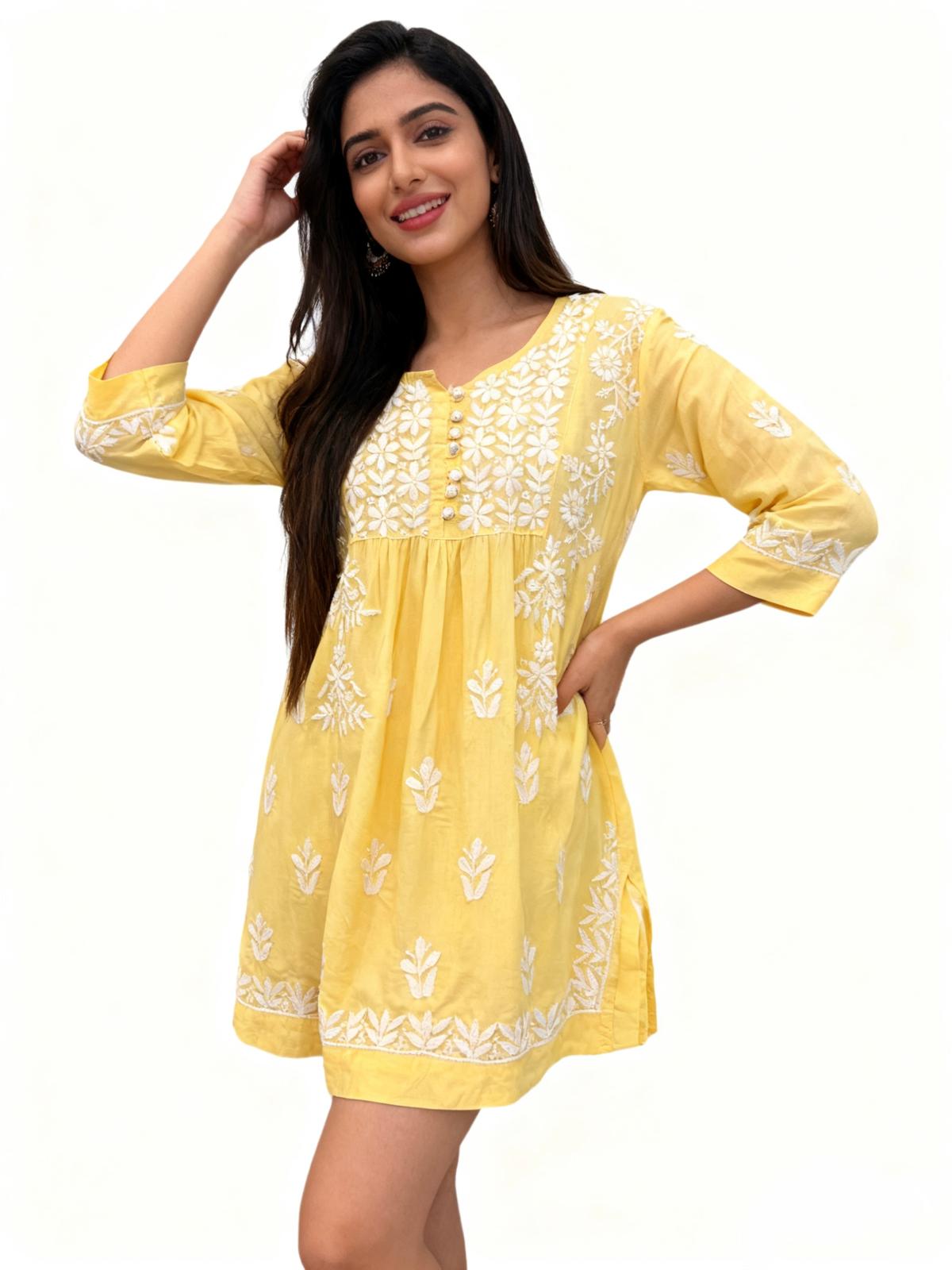 Chikankari Naira Kurti Top | Short Indian Shirt | Famaza couture