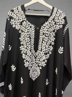 chikankari plus size kurti black close up