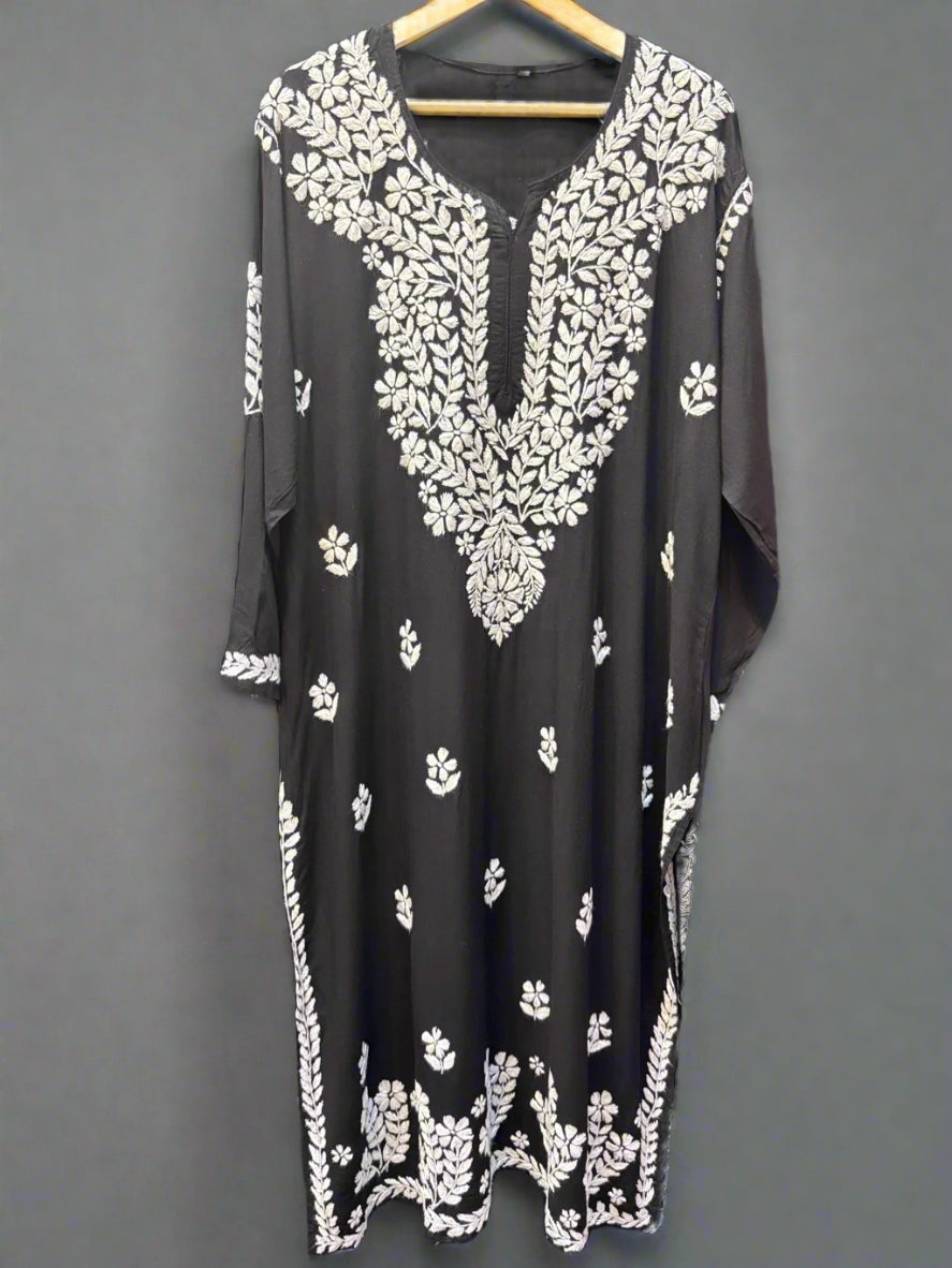 chikankari plus size kurti black