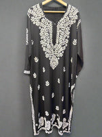 chikankari plus size kurti black