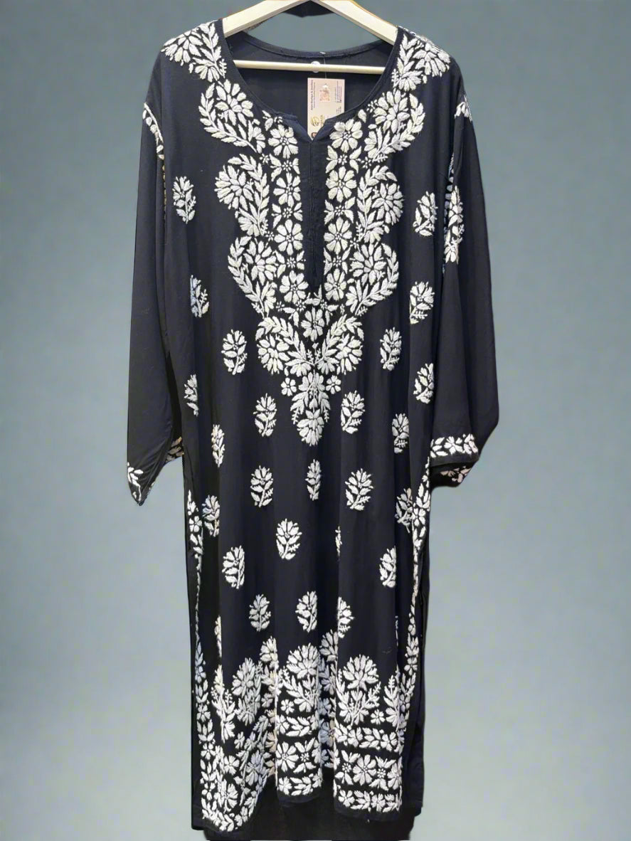 chikankari plus size kurti black