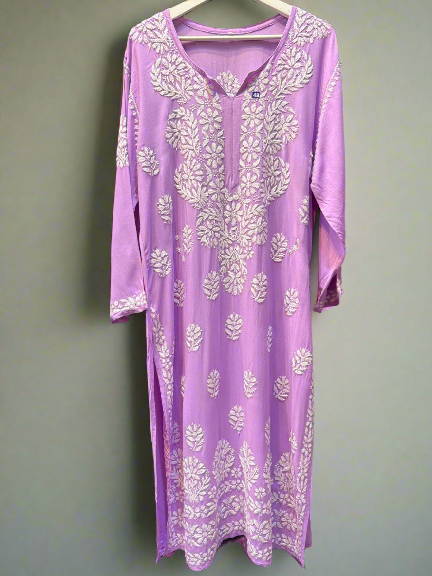 chikankari plus size kurti lavender