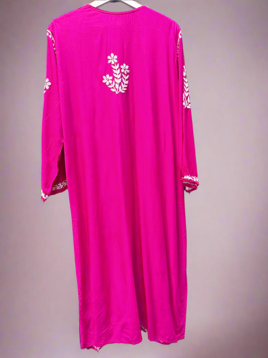 chikankari plus size kurti magenta rear
