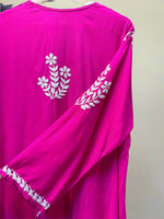 chikankari plus size kurti magenta sleeve