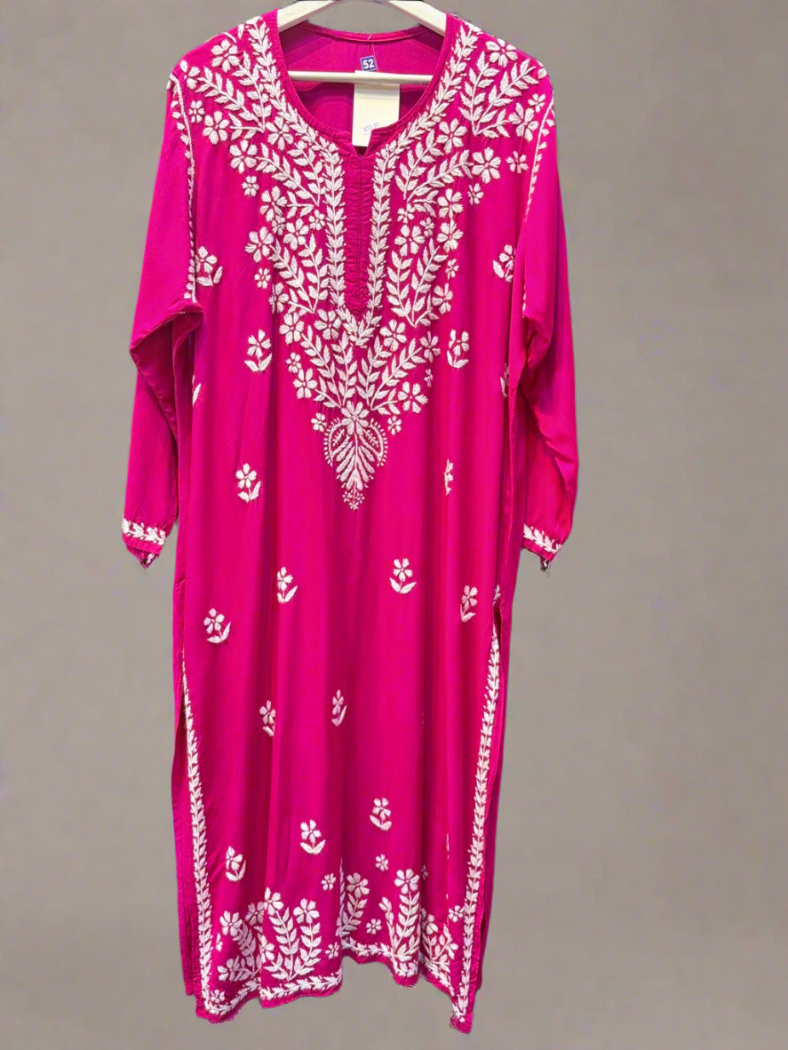 chikankari plus size kurti magenta