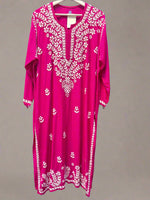 chikankari plus size kurti magenta