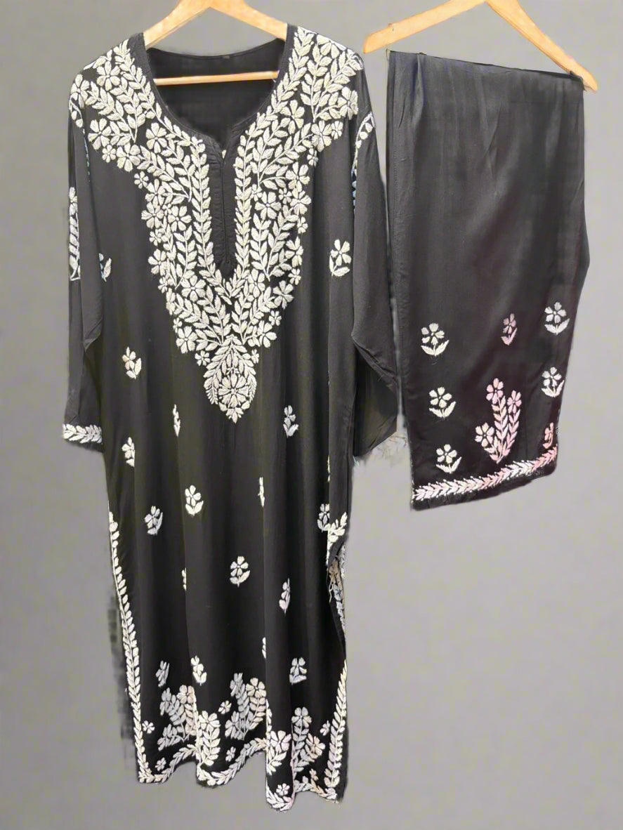 chikankari plus size kurti palazzo black