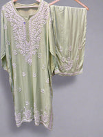 chikankari plus size kurti palazzo lime green