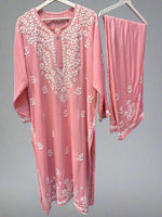 chikankari plus size kurti palazzo pink